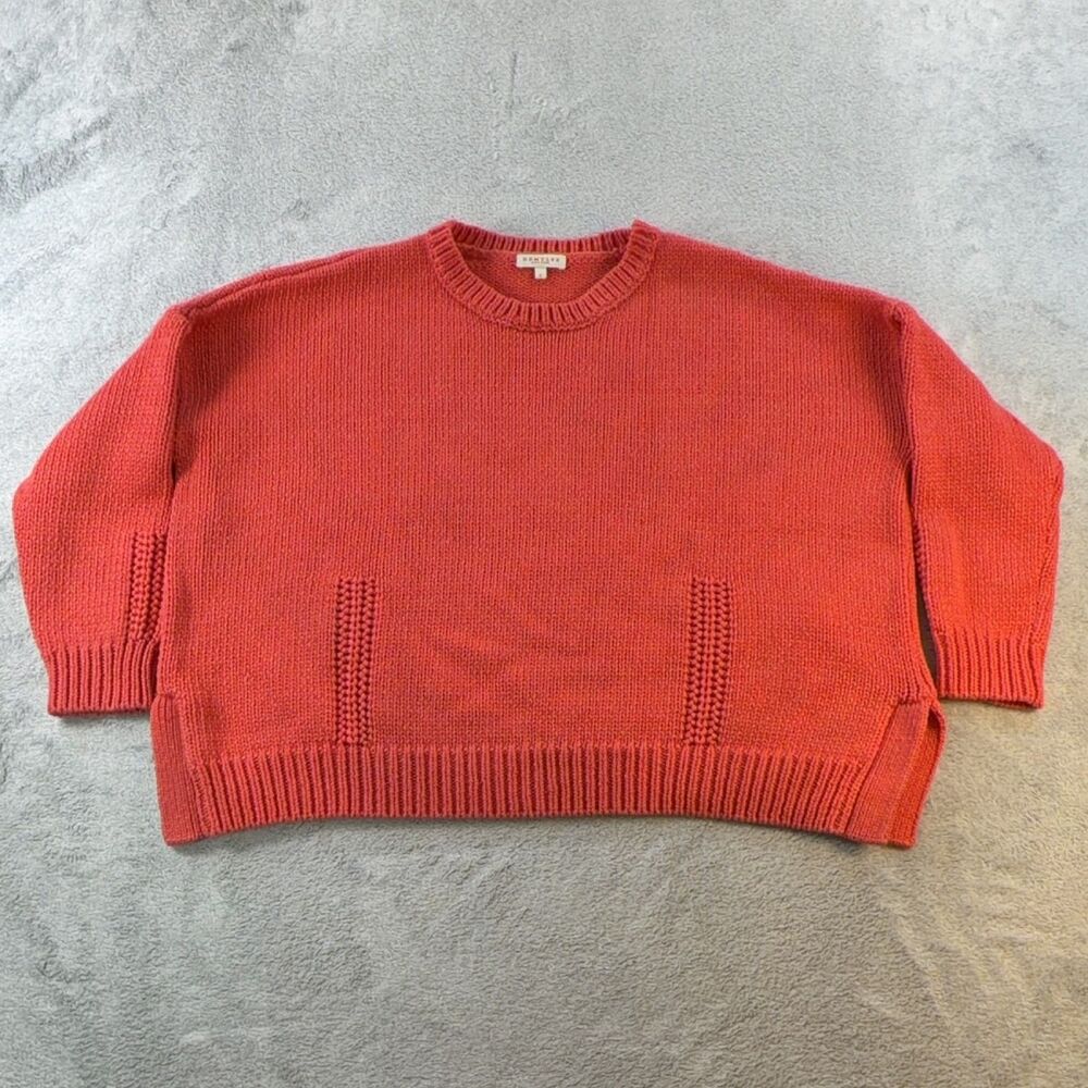 DEMYLEE Sweater Womens Orange Coral Pullover L Cotton Textured Knit Heavyweight